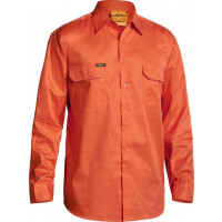 Bisley Mens Cool Lightweight Gusset Cuff Hi Vis Drill Long Sleeve Shirt Orange