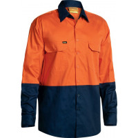 Bisley Orange/Navy 2 Tone Hi Vis Cool Lightweight Drill Shirt Long Sleeve (BS6895)