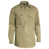 Bisley Closed Front Cotton Lightweight Drill Long Sleeve Shirt Khaki