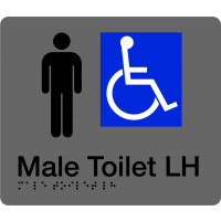 180x210mm - Braille - Silver PVC - Male Accessible Toilet (Left Hand) (BTS006B-LH)