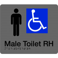 180x210mm - Braille - Silver PVC - Male Accessible Toilet (Right Hand) (BTS006B-RH)