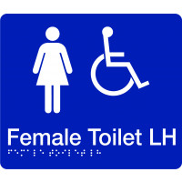 180x210mm - Braille - Blue PVC - Female Accessible Toilet (Left Hand) (BTS007-LH)