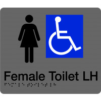 180x210mm - Braille - Silver PVC - Female Accessible Toilet (Left Hand) (BTS007B-LH)