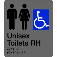 180x210mm - Braille - Silver PVC - Unisex Accessible Toilets (Right Hand) (BTS009B-RH)