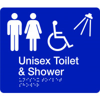 180x210mm - Braille - Blue PVC - Unisex Toilet and Shower (BTS016)