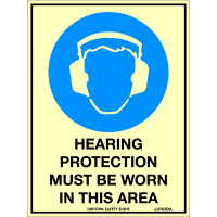 180x240mm - Self Adhesive - Luminous - Hearing Protection Must Be Worn In This Area (LU102DA)