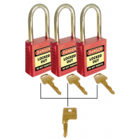 42mm Premium Safety Padlocks - Red - Set of 3 - Keyed Alike (UL419)