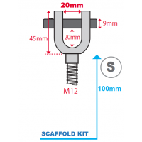 Hydrajaws M12 Ringbolt Adaptor Clevis (Model 2000) S 20mm - Scaffold (100mm thread) (PS2000SRB20S)