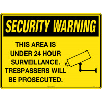 600x450mm - Metal - Security Warning This Area is under 24 Hour Surveillance. Trespassers will be Prosecuted. (SW016LM)