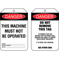 90x140mm - Cardboard Tags - Pkt of 100 - Danger This Machine Must Not Be Operated (UDT105)