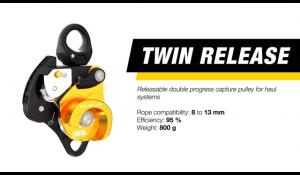TWIN RELEASE - Releasable double progress capture pulley for haul systems